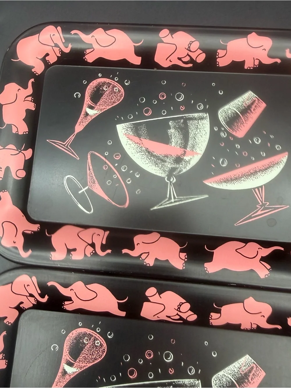 Vintage Pink Elephant Cocktail Serving Trays - Set of 4